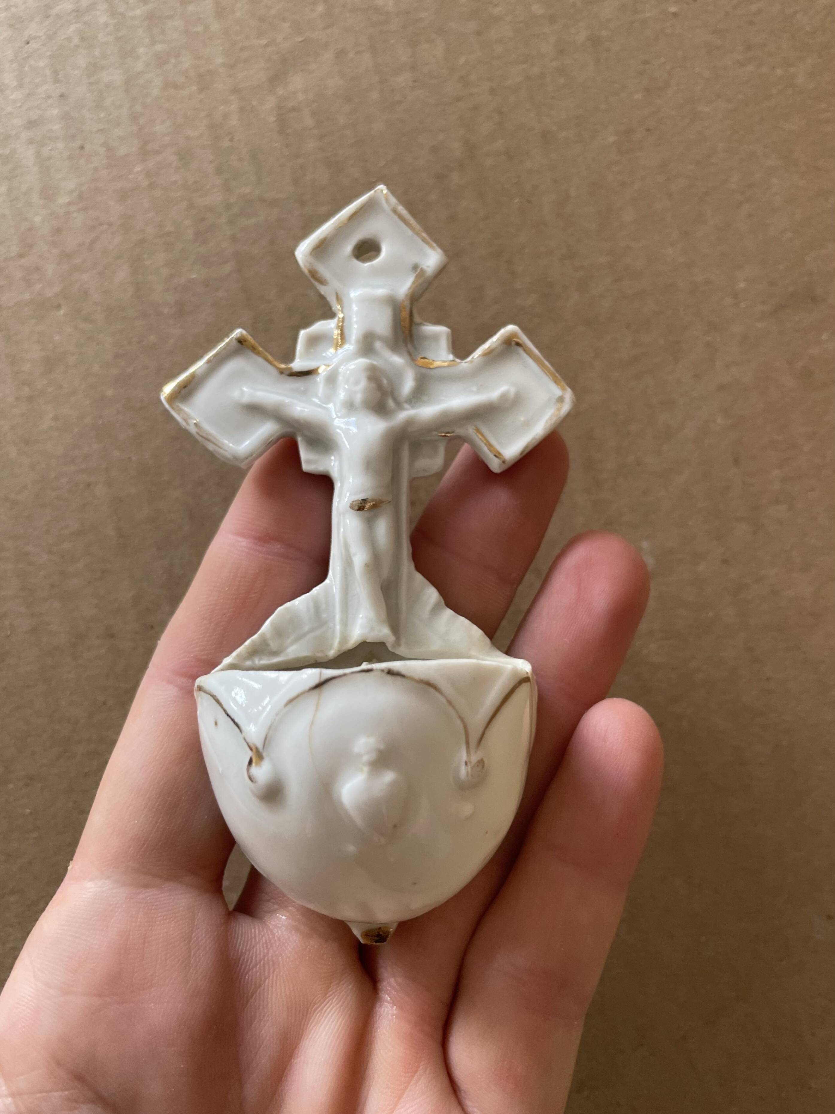 Small antique porcelain wall stoup