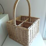 VINTAGE RATTAN BOTTLE HOLDER BASKET