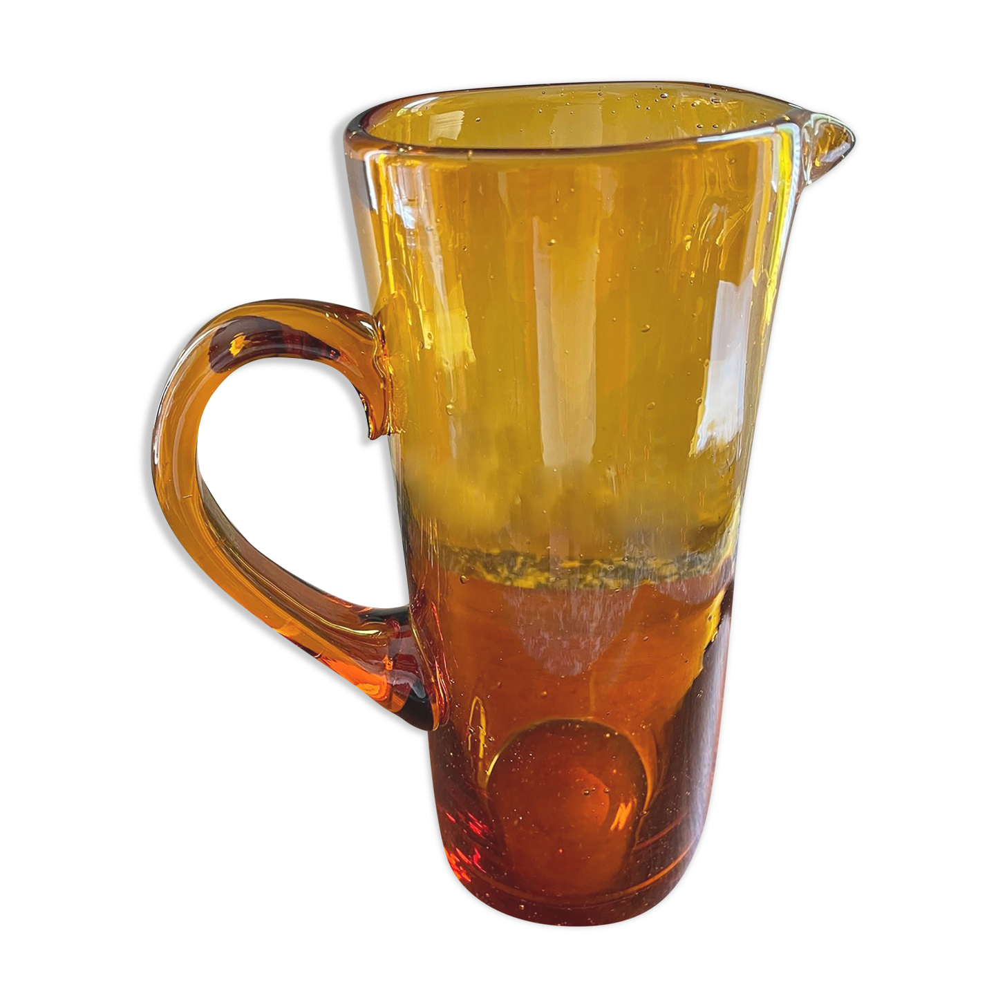 Amber pitcher bubbled glass