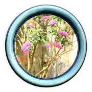 Vintage round wall mirror in blue painted plastic - diameter: 52 cm
