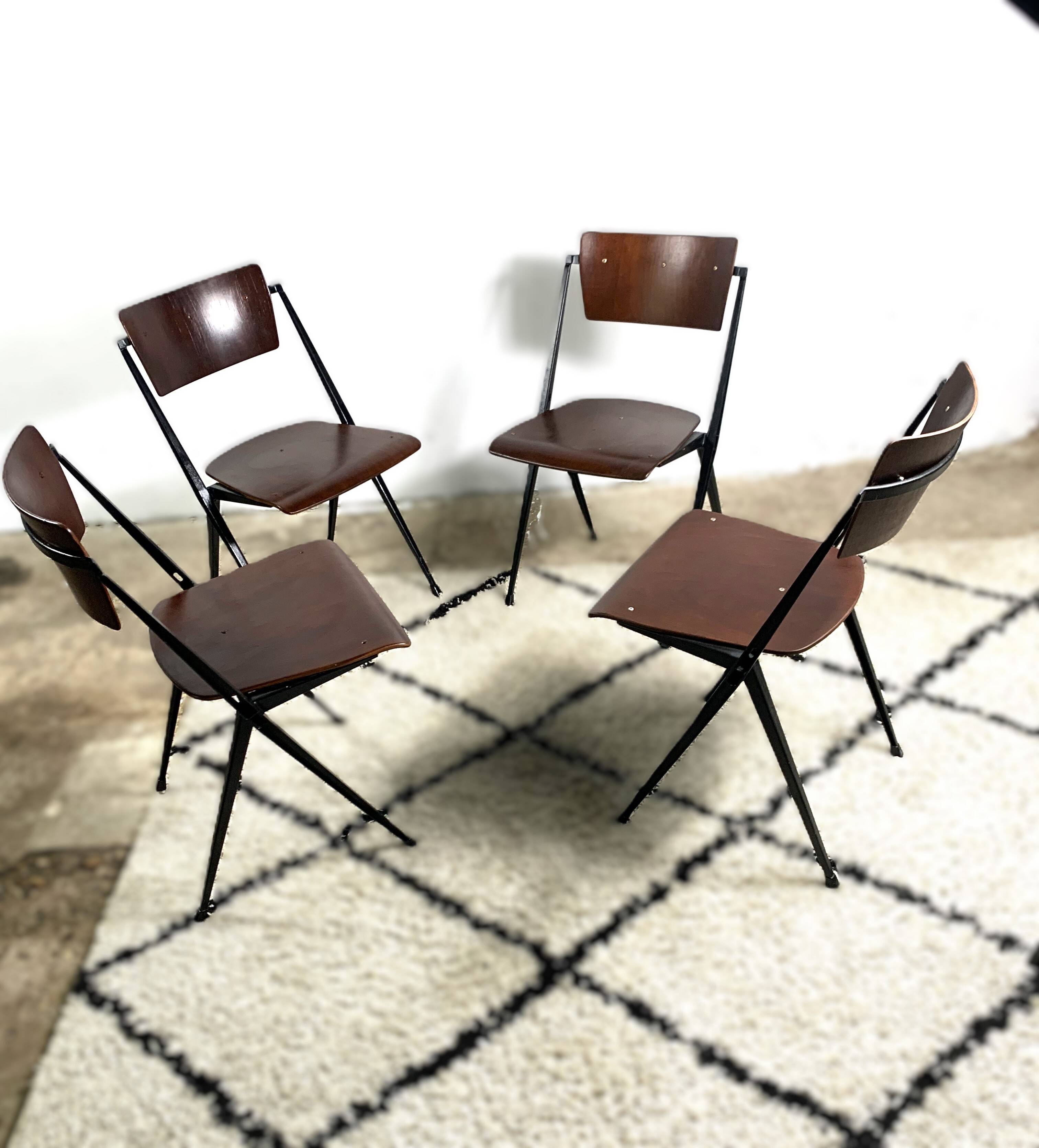 Pyramid Chairs By Wim Rietveld, Set Of 4