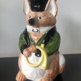 Ceramic jug representing a fox in hunting attire date 1986