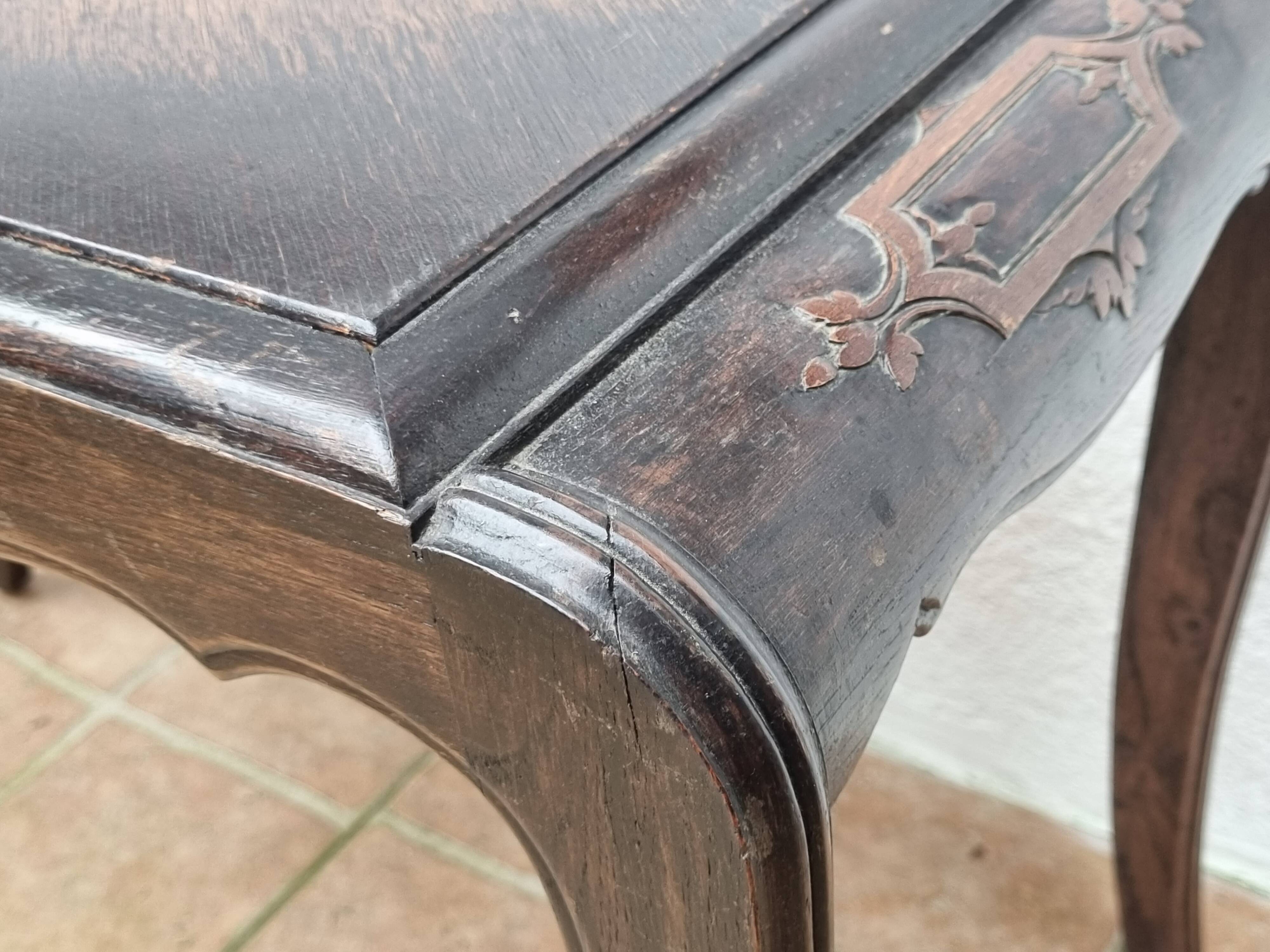 Vintage coffee table in marquetry wood, Louis XV style, 70 x 34 x 52 cm