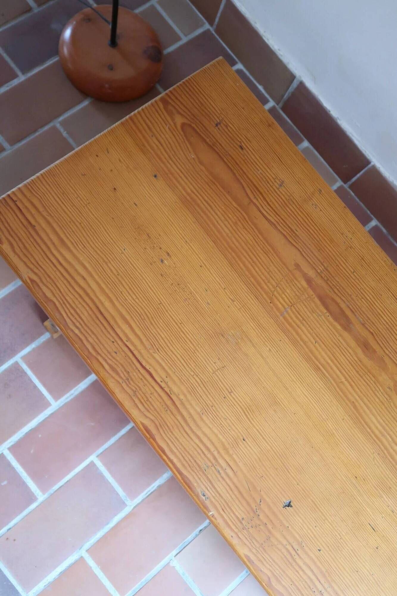 Rustic patinated solid pine coffee table.