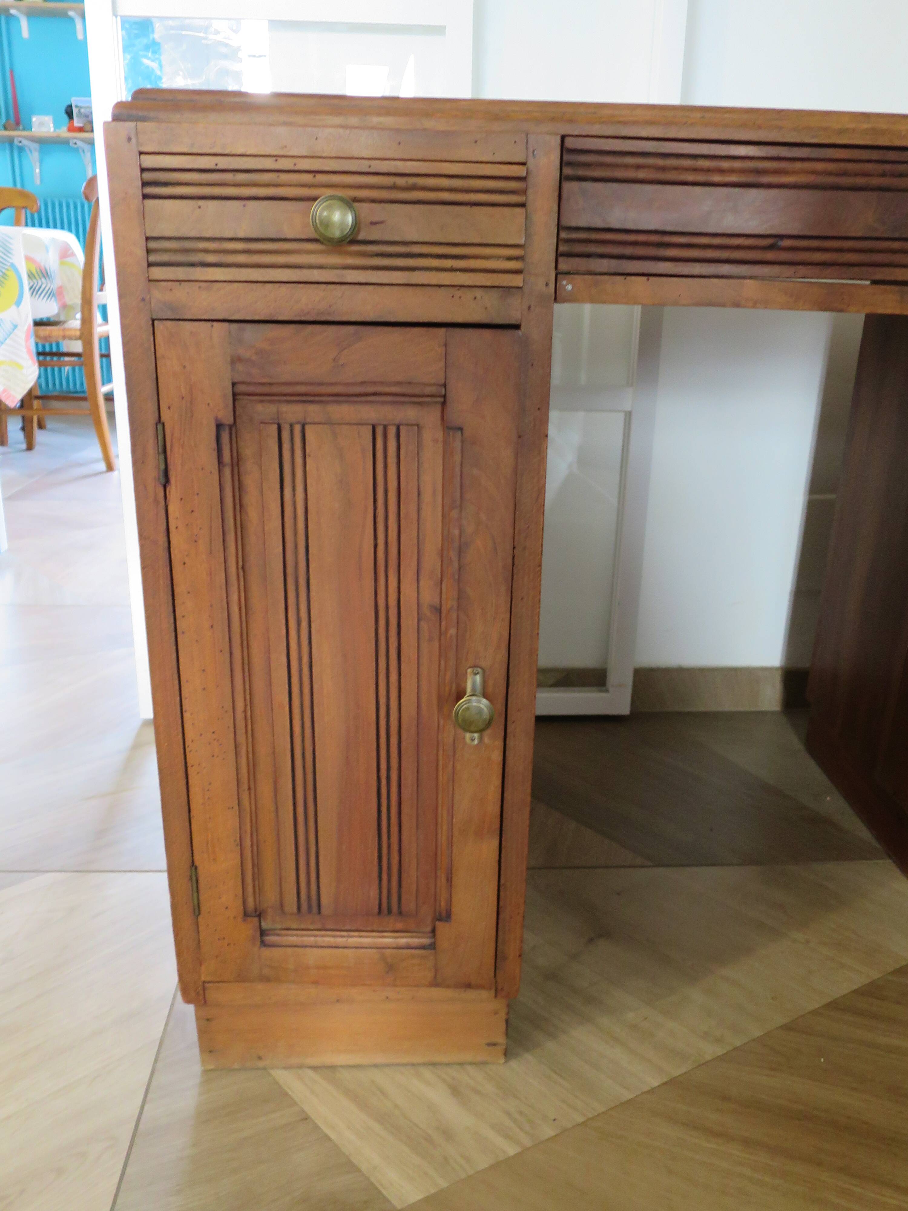 Vintage Art Deco schoolmaster's desk - double-sided - solid wood - 1940s/50s