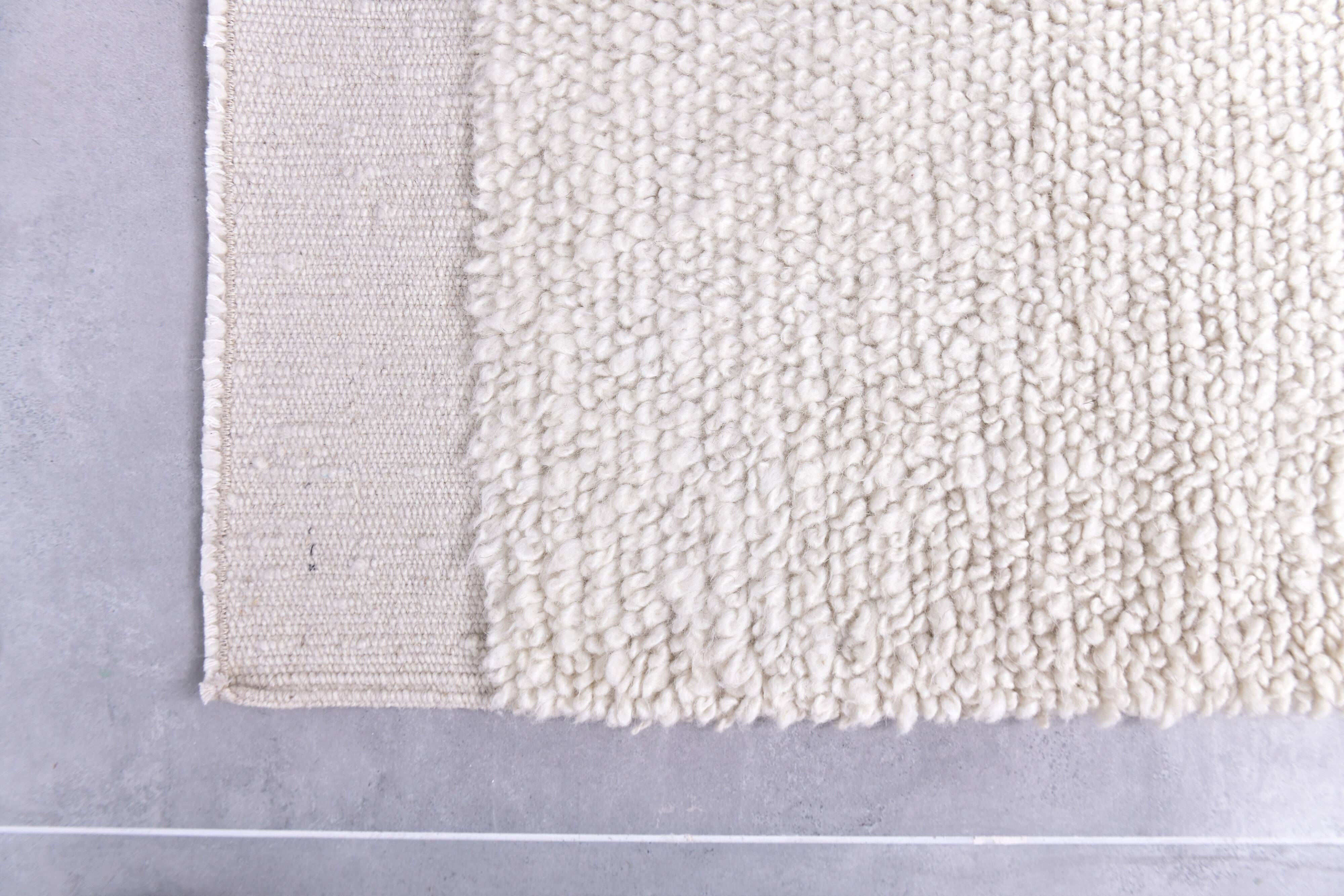 Tapis de couloir vintage en laine fait main blanc 2x8, 67x246 cm