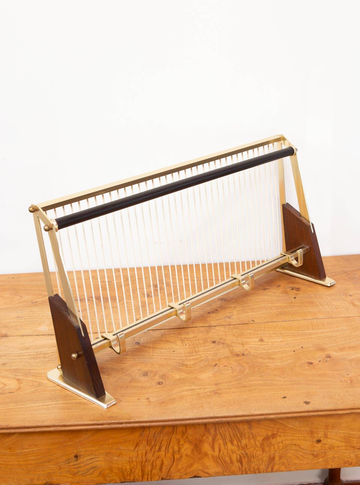 50s wall coat rack in wood and metal