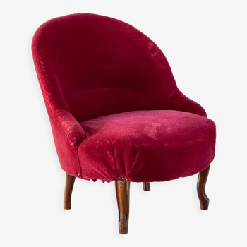 Fauteuil crapaud ancien en velours vintage