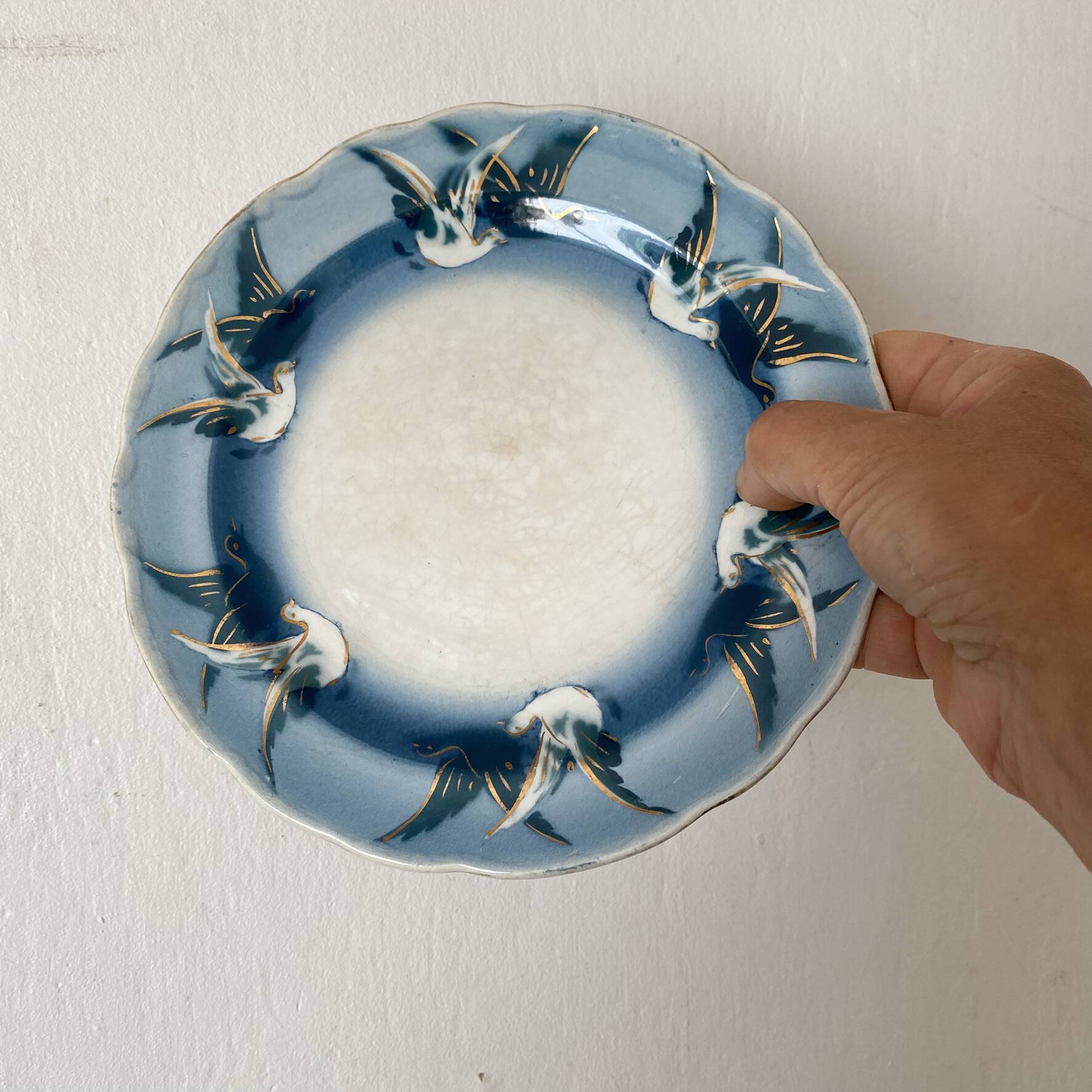 Rare dessert plates Terre de Fer Choisy le Roi, birds.