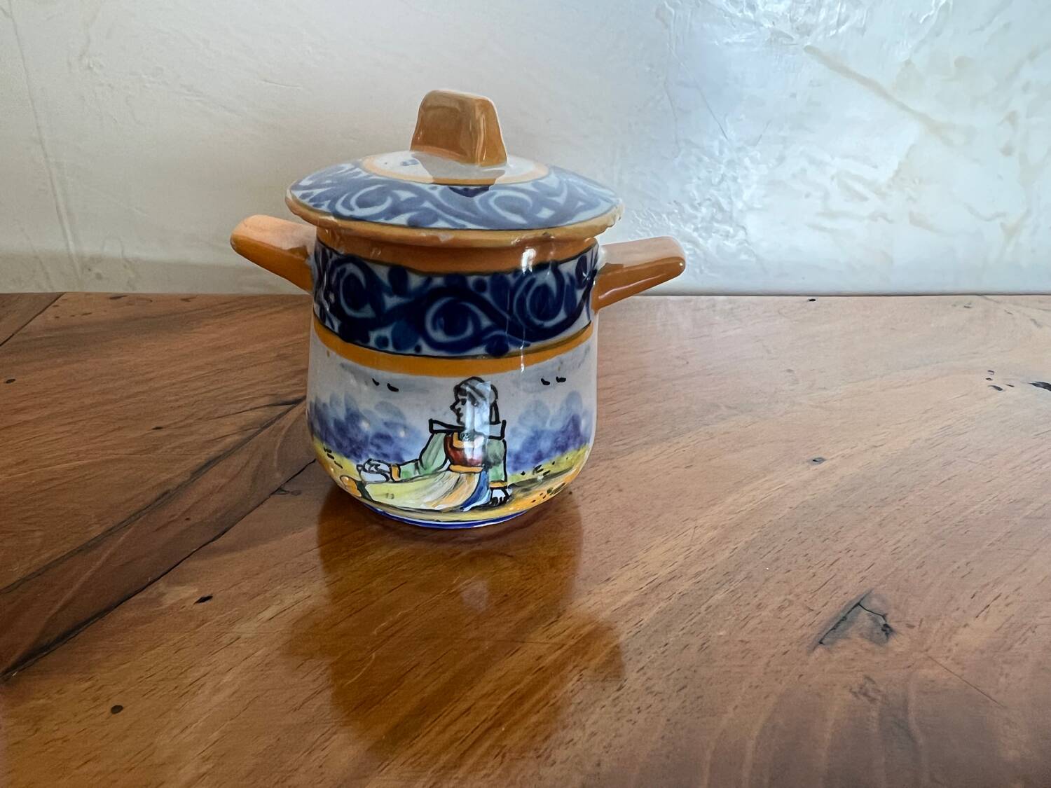 Set of tray and six cream pots HB Quimper