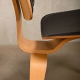 Charles & Ray Eames DCW Ash dining chair with Dark Brown Leather seat for Vitra
