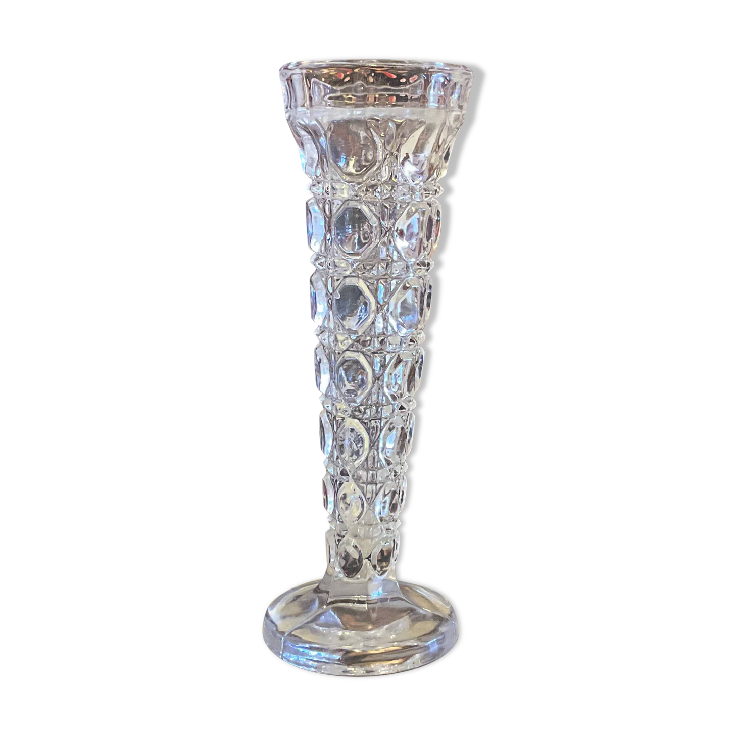 1950s single stem glass vase crystal cut design 15cm tall