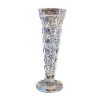 1950s single stem glass vase crystal cut design 15cm tall