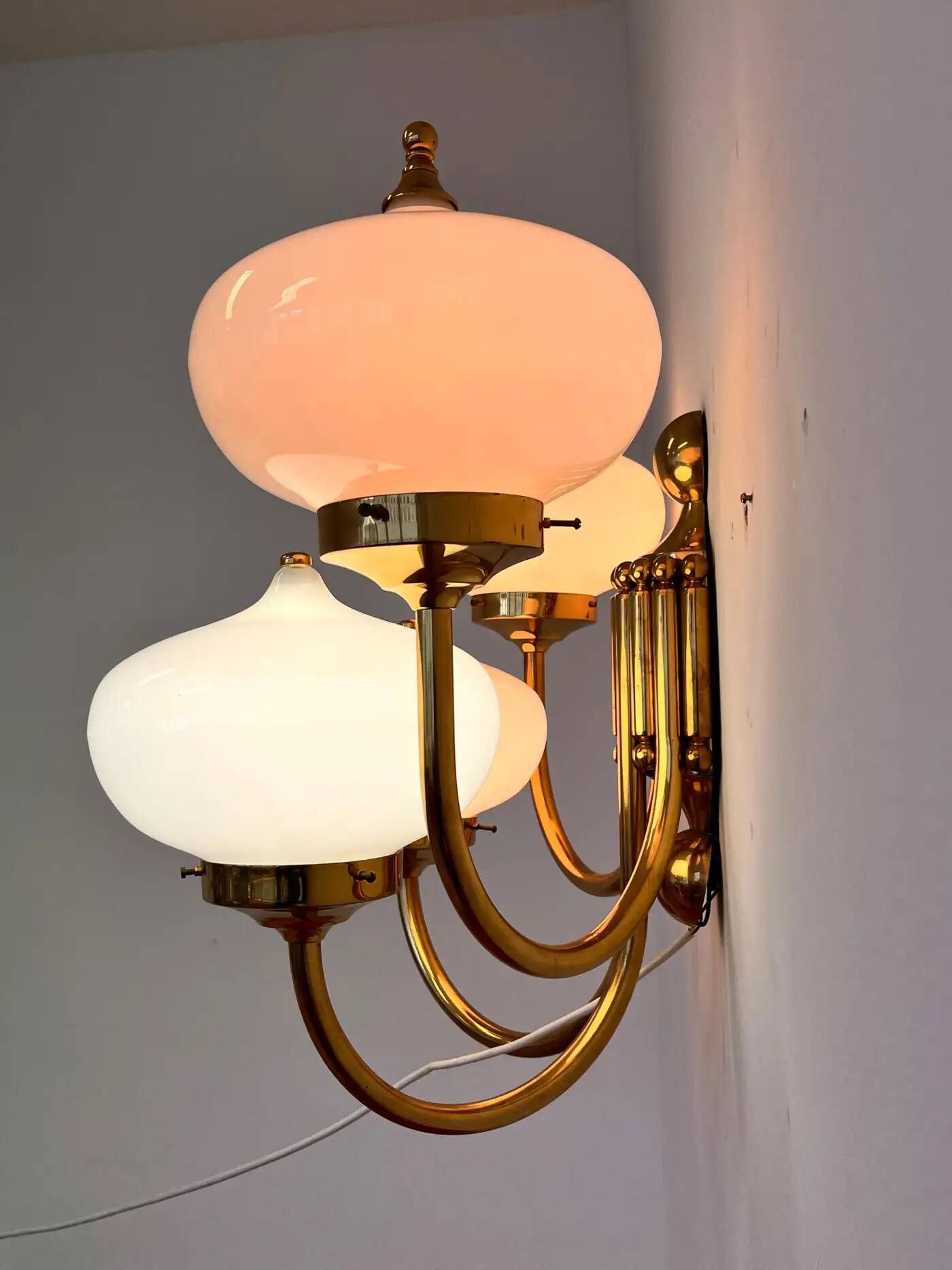 Big XXL brass and glass wall lamp in Art Deco, Art Nouveau style, around 1980s