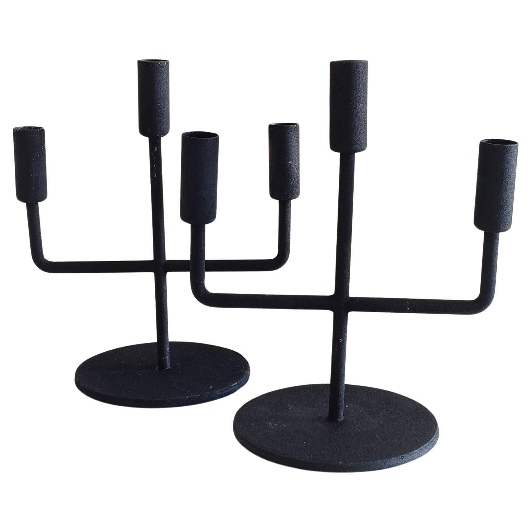 Midcentury Brutalist Forged Iron Candelabra Pair, Germany, 1950s