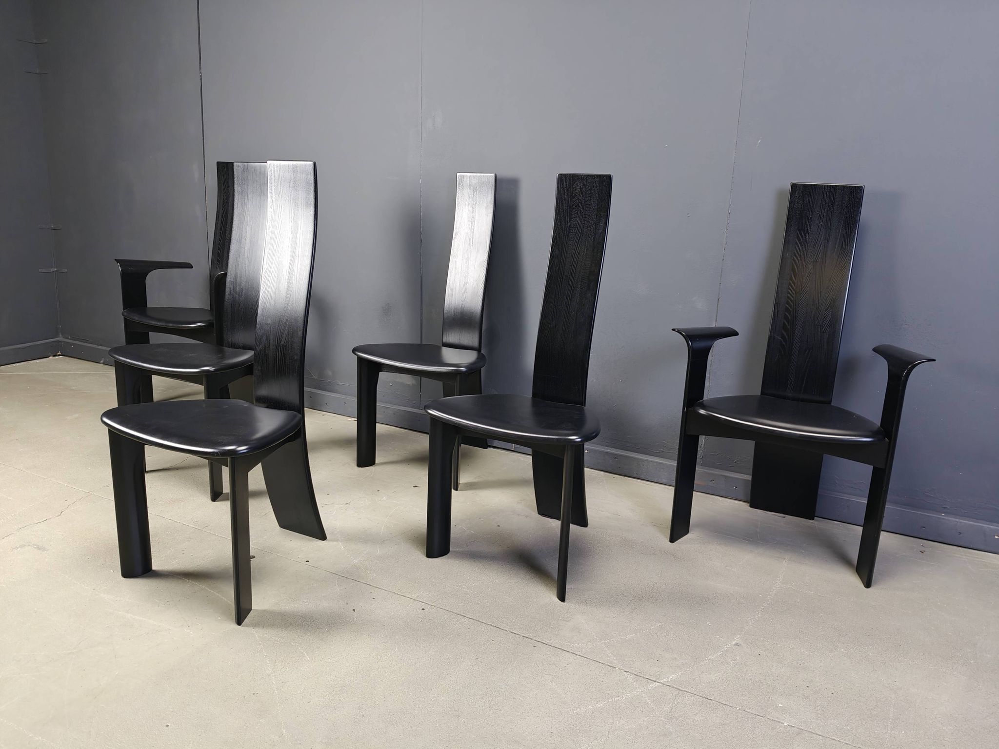 Set of 6 belgian high back dining chairs, 1980s