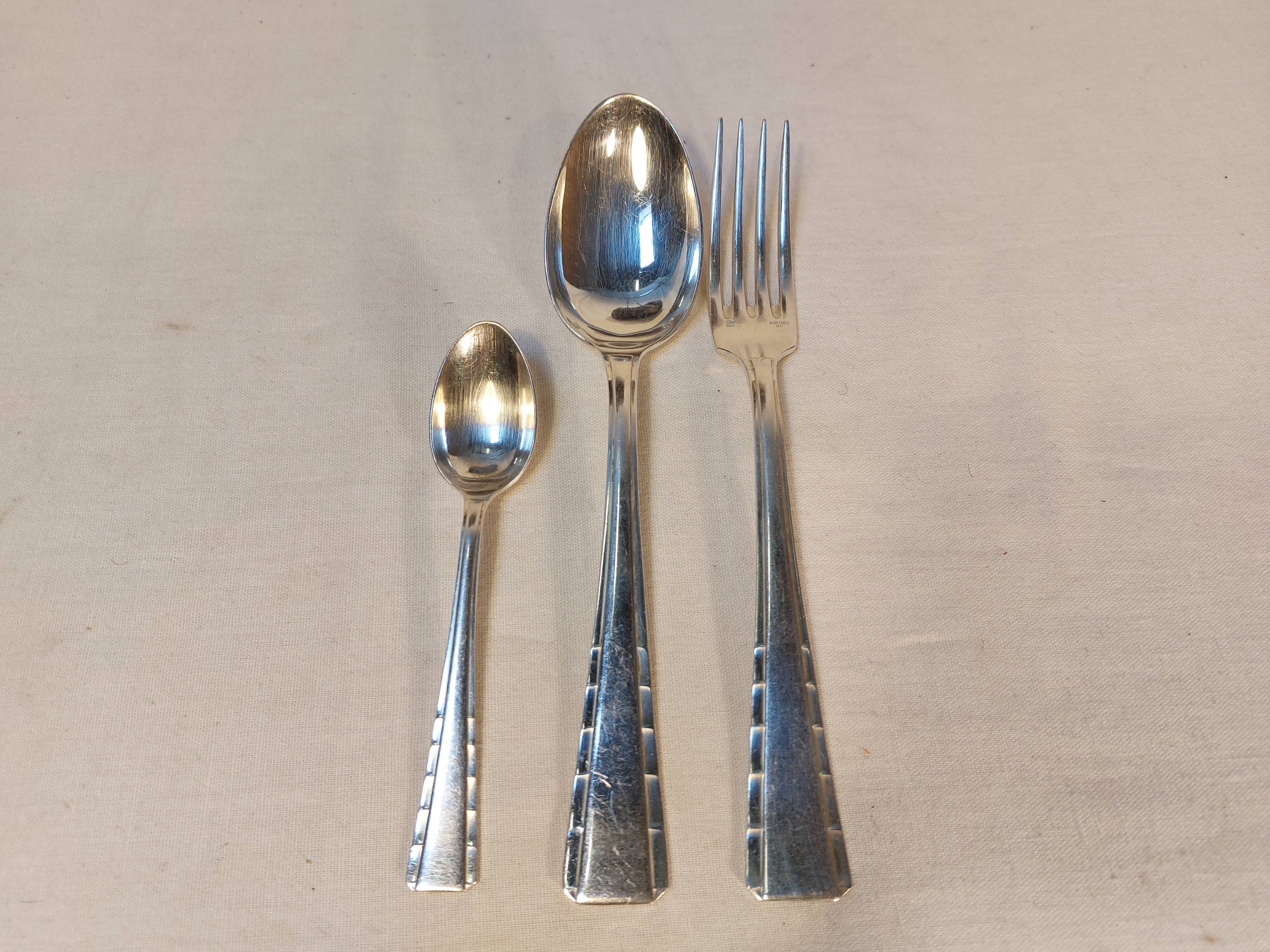 Silver metal cutlery series 18 pieces ERCUIS Art Deco motifs