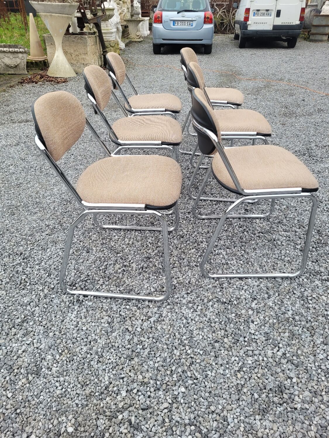 6 chaises de bureau vintage pied chromé dessus tissus