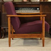 Oryginał wood armchair design by E. Homa 142 aubergine wool vintage chair modern