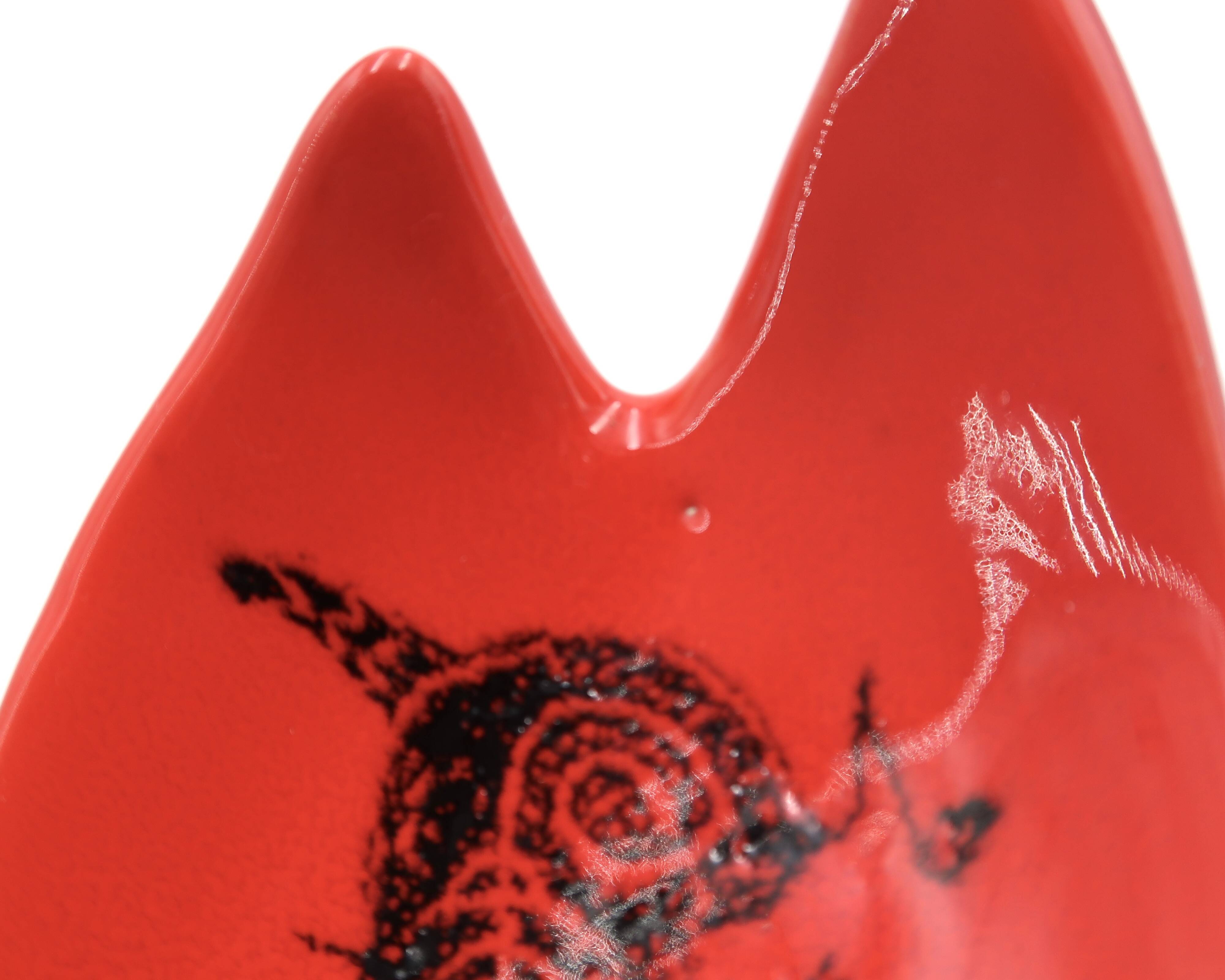 Red ceramic pocket emptier by Jean de Lespinasse, 1960s