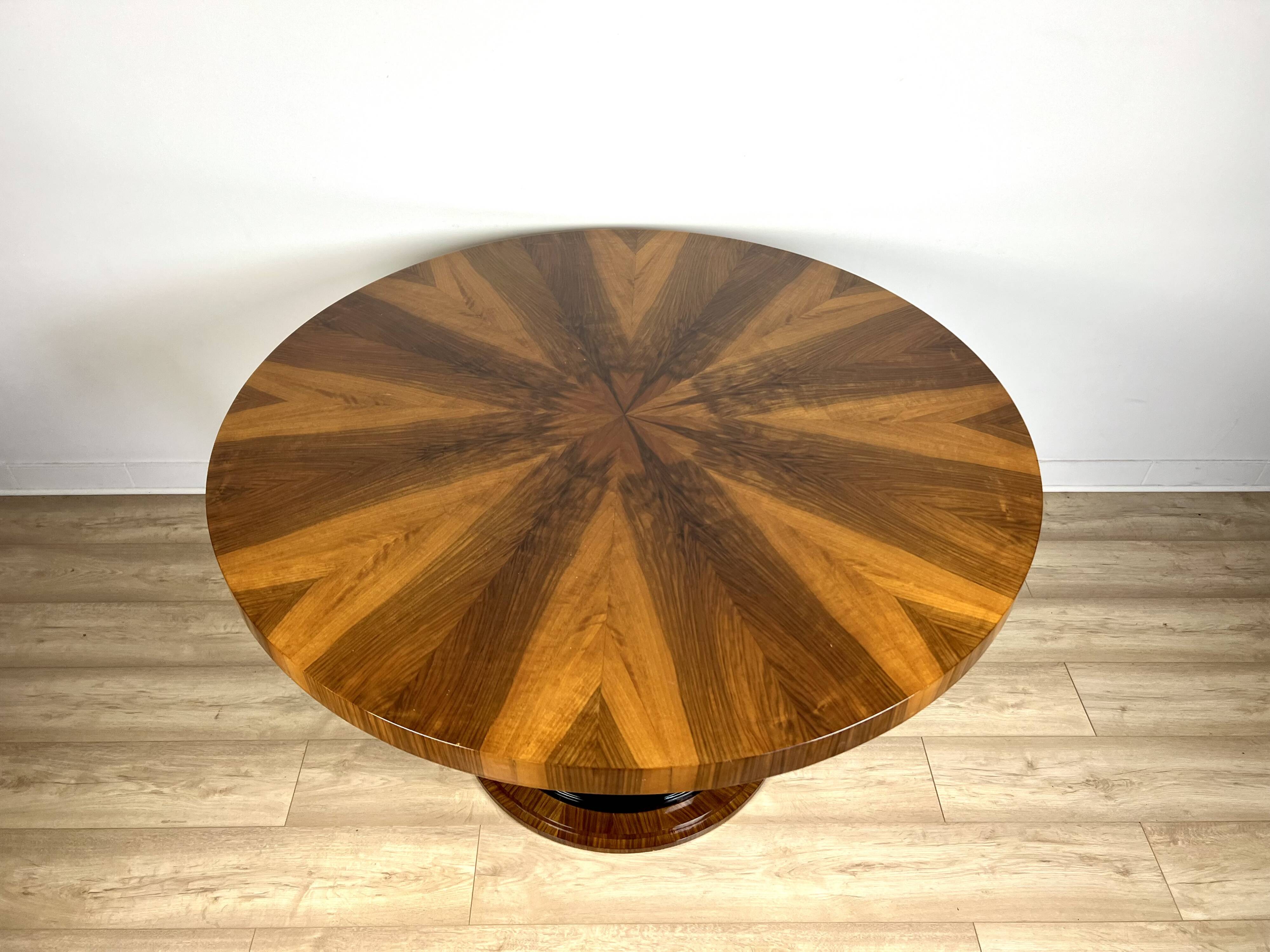 Round walnut table in Art Deco style "Praha". Manufacturer