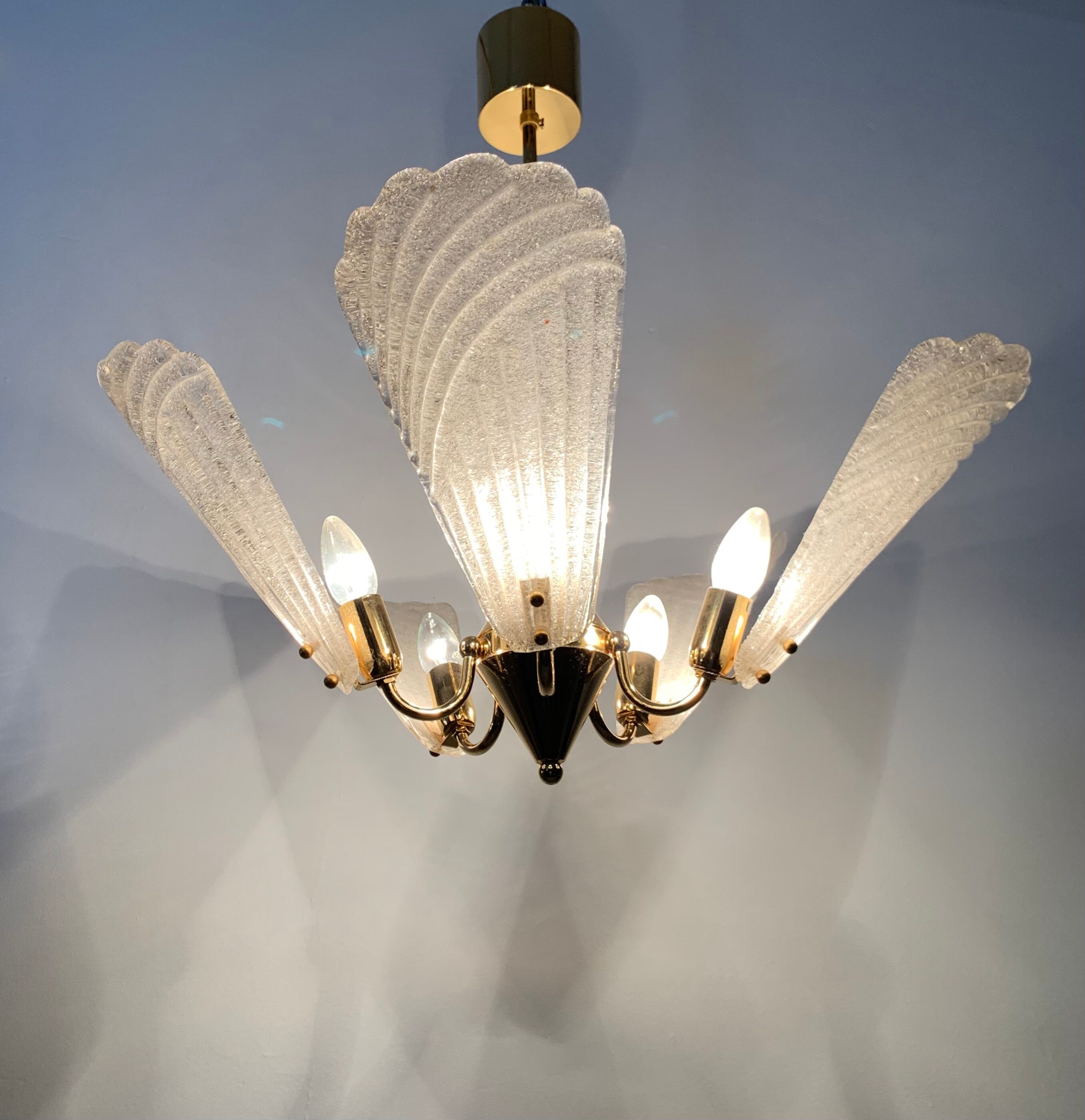 Italian murano glass chandelier hollywood regency design , 1970’s