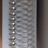 Cutlery set of 11 forks and 11 spoons in silver-plated metal, SFAM brand - Louis XVI model