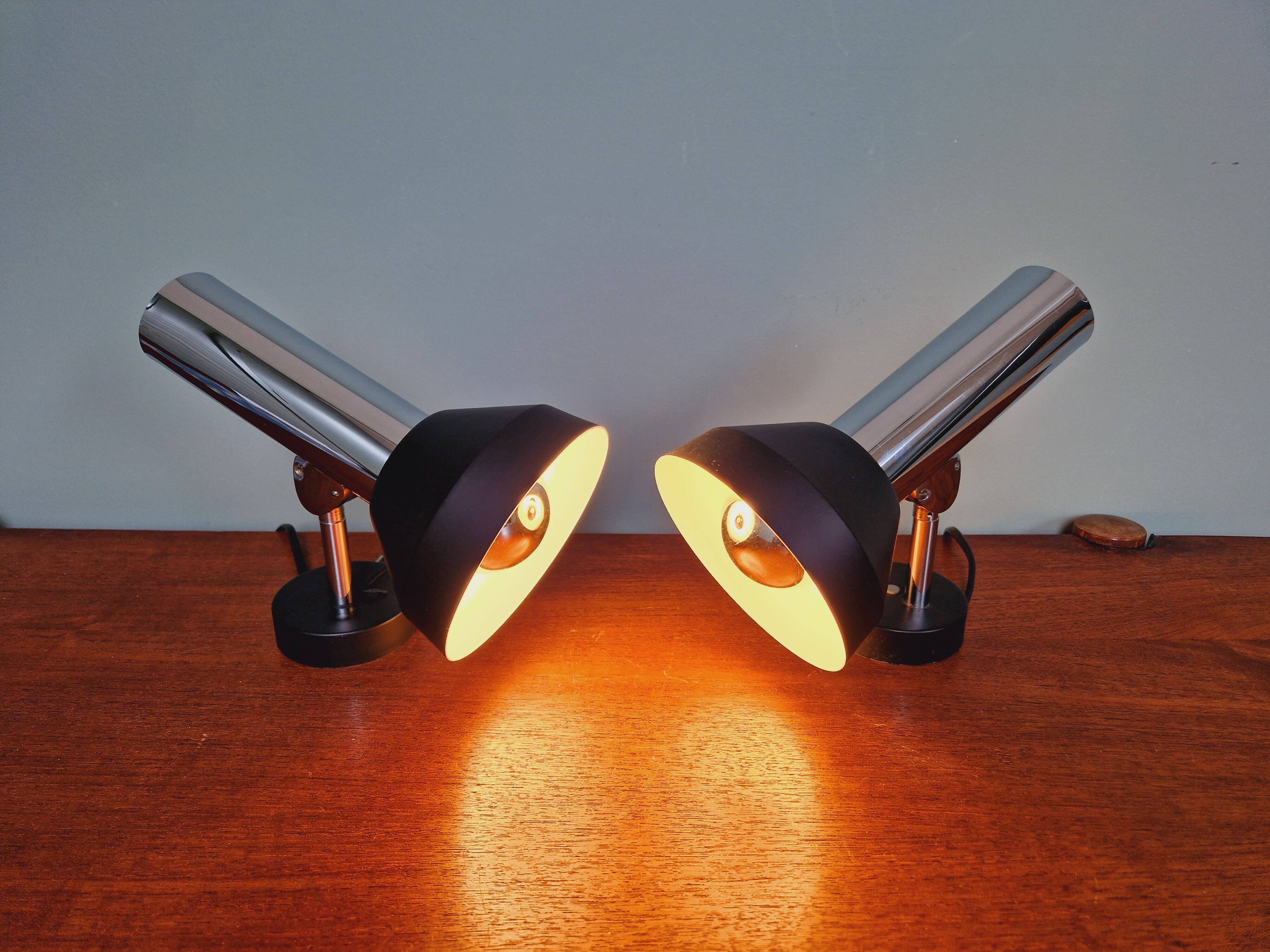Pair of chromed metal wall lights, Boulanger, 1970s