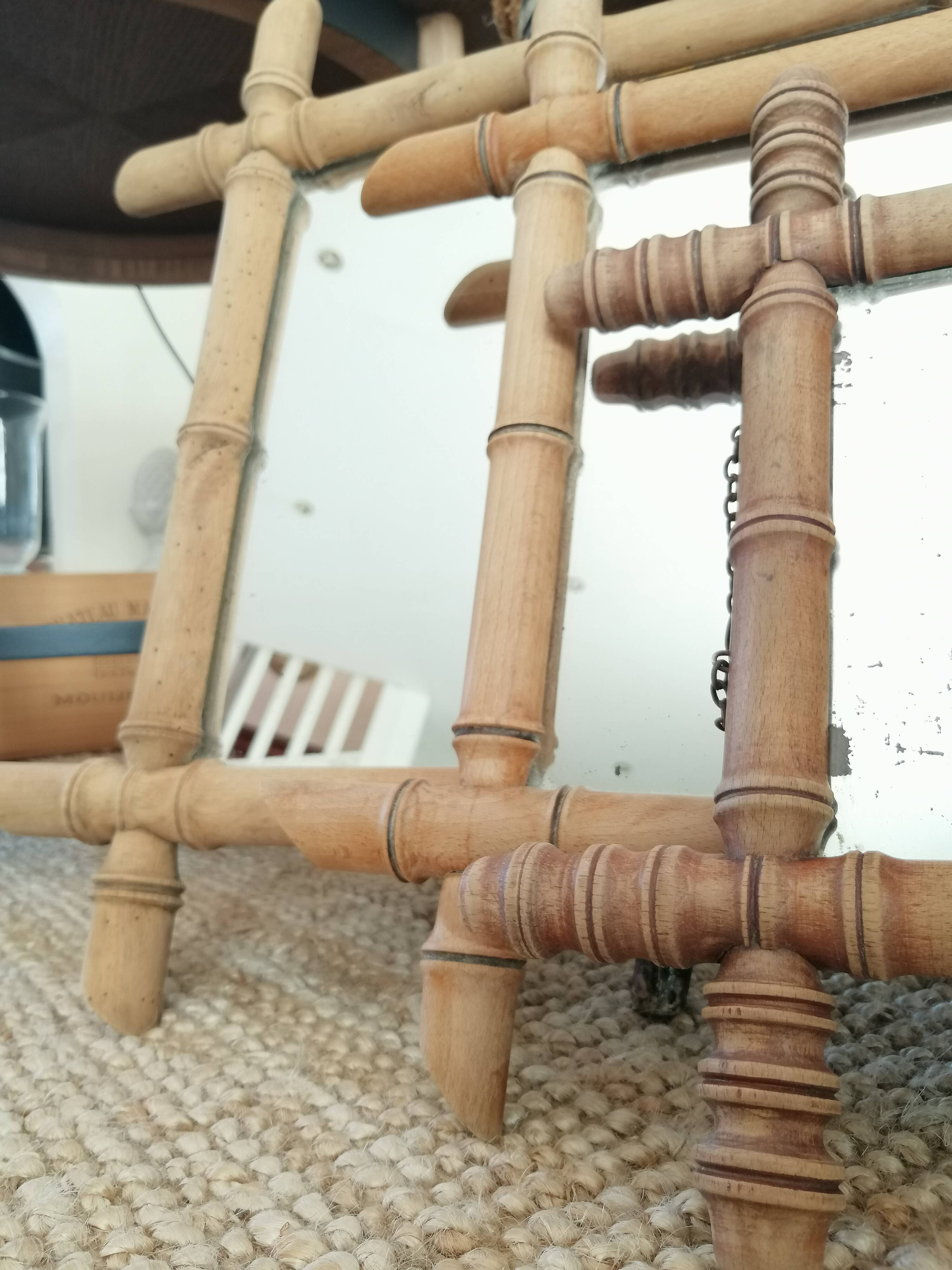 Set of vintage wood mirrors bamboo effect
