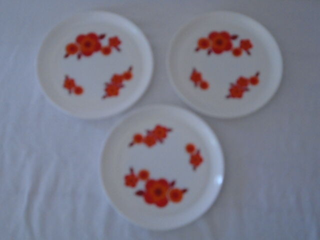 3 flat plates Lotus arcopal france orange diameter 22.5 cm