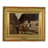 Tableau Huile sur toile Adolphe Appian cour de ferme, école lyonnaise XIXe