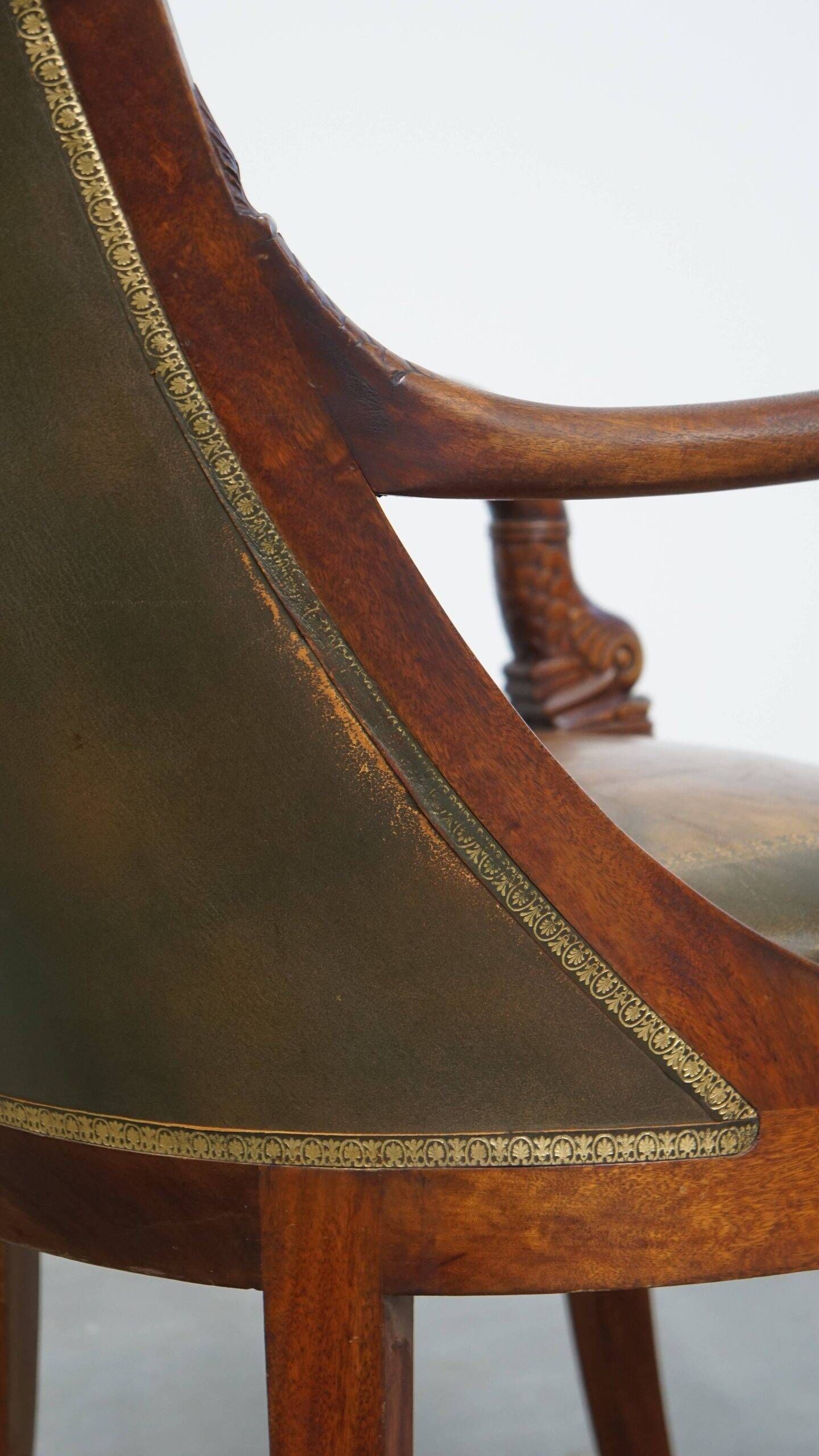 Leather and wooden Empire style side/desk chair from the early 20th century