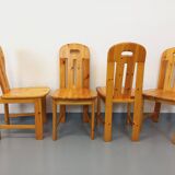 Set of 4 vintage pine chairs from the 70s and 80s