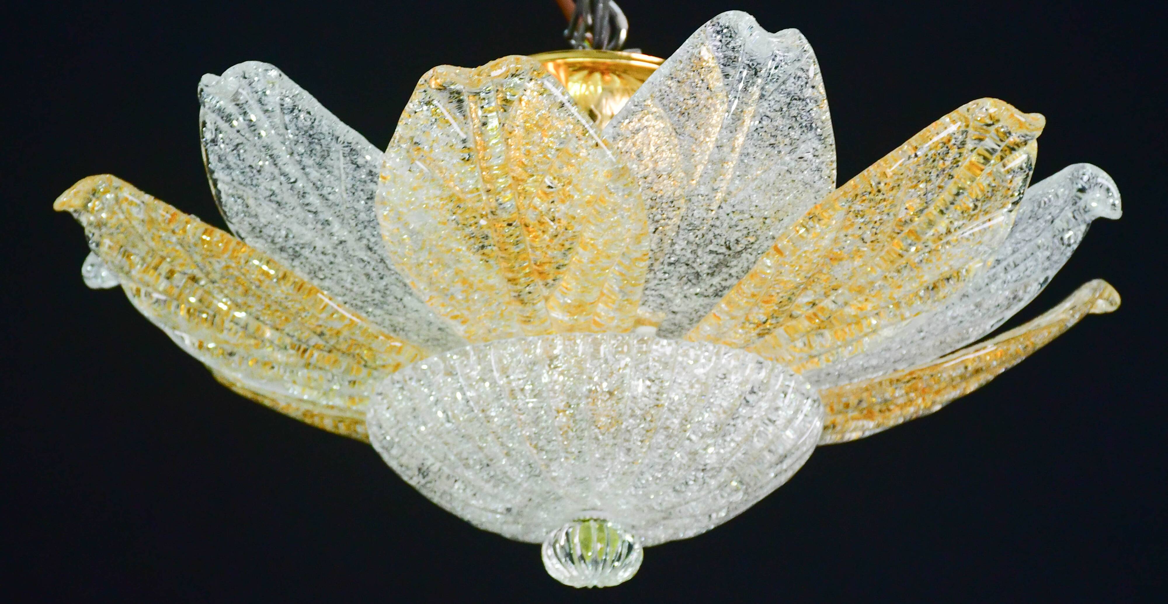 Petite vintage Italian Murano glass amber and transparent ceiling light