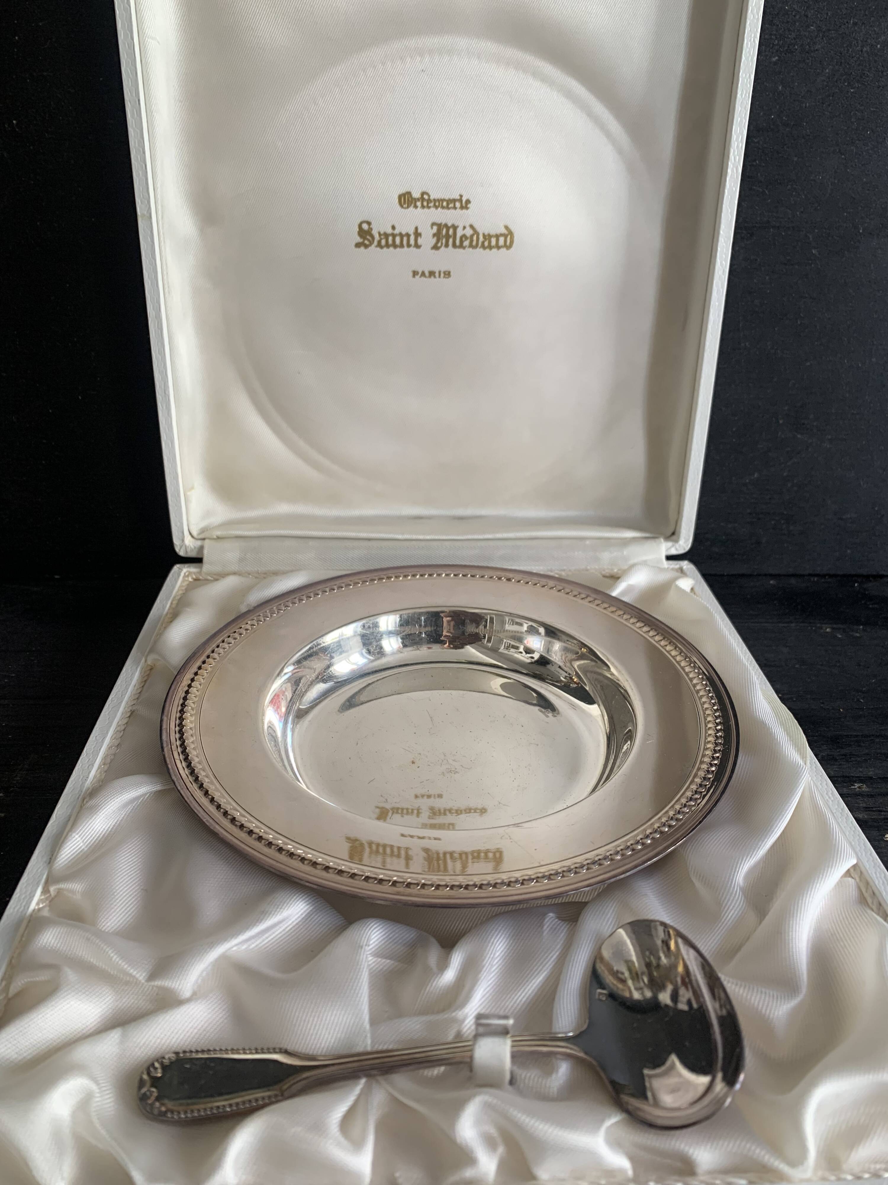 Silver plate and spoon, Orfèvrerie Saint Médard, Paris, 1950