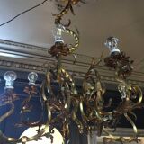 Napoleon III bronze chandelier, Louis XV style, baroque rocaille twist, 189