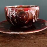 Cup, saucer, breakfast, Vallauris in flame-patterned ceramic.