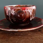Cup, saucer, breakfast, Vallauris in flame-patterned ceramic.