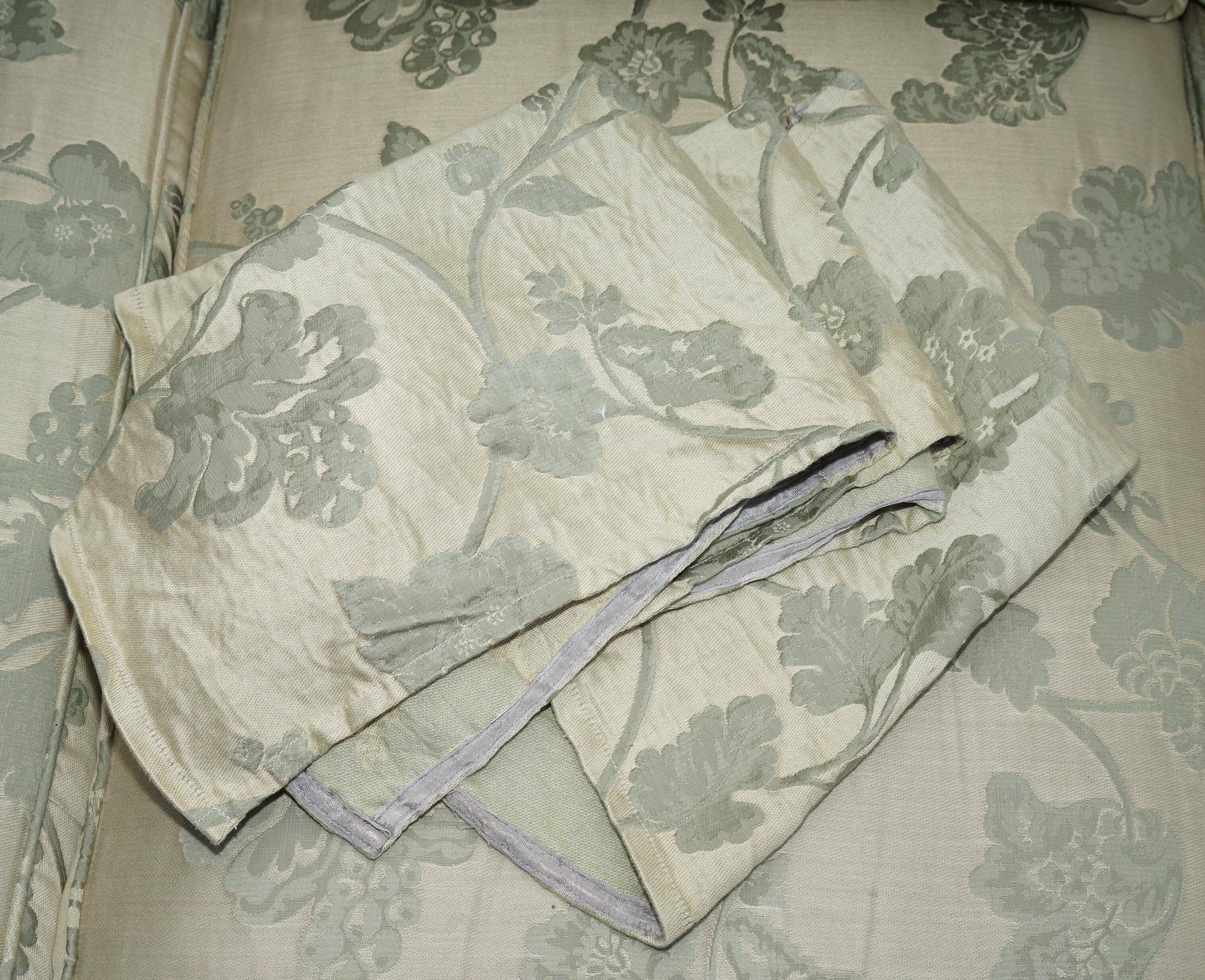 Pair of Howard & Son's style sofas in floral patterned silk blend.