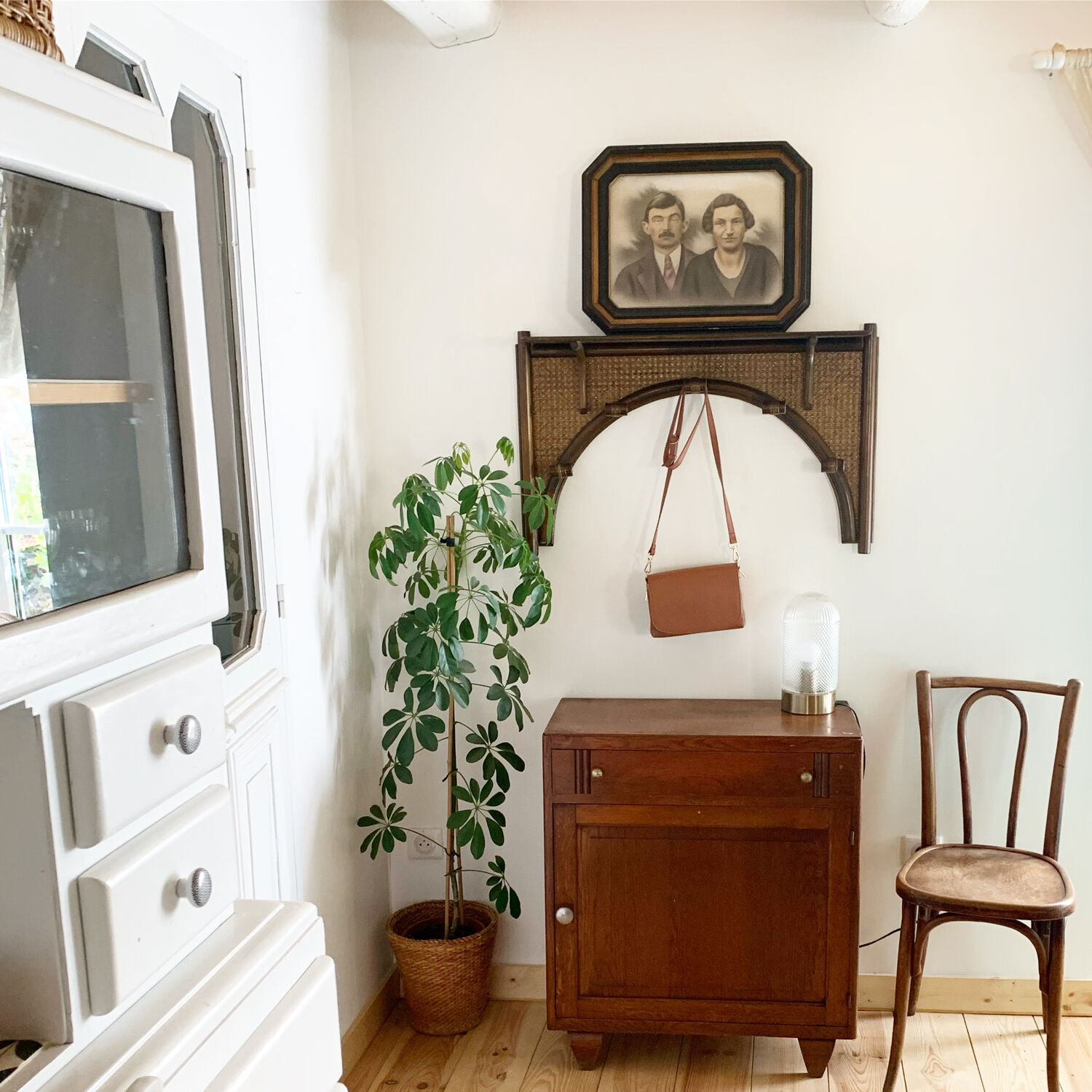 Vintage rattan and cane wall coat rack