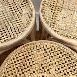 High stool, curved wood and caning