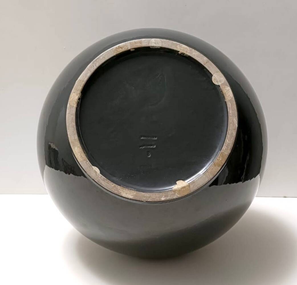 Dark Grey / Green Lacquered Ceramic Vase attr. to Domenico Rambelli, Italy
