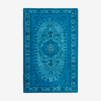 Hand-knotted unique anatolian 1970s 193 cm x 301 cm turquoise rug