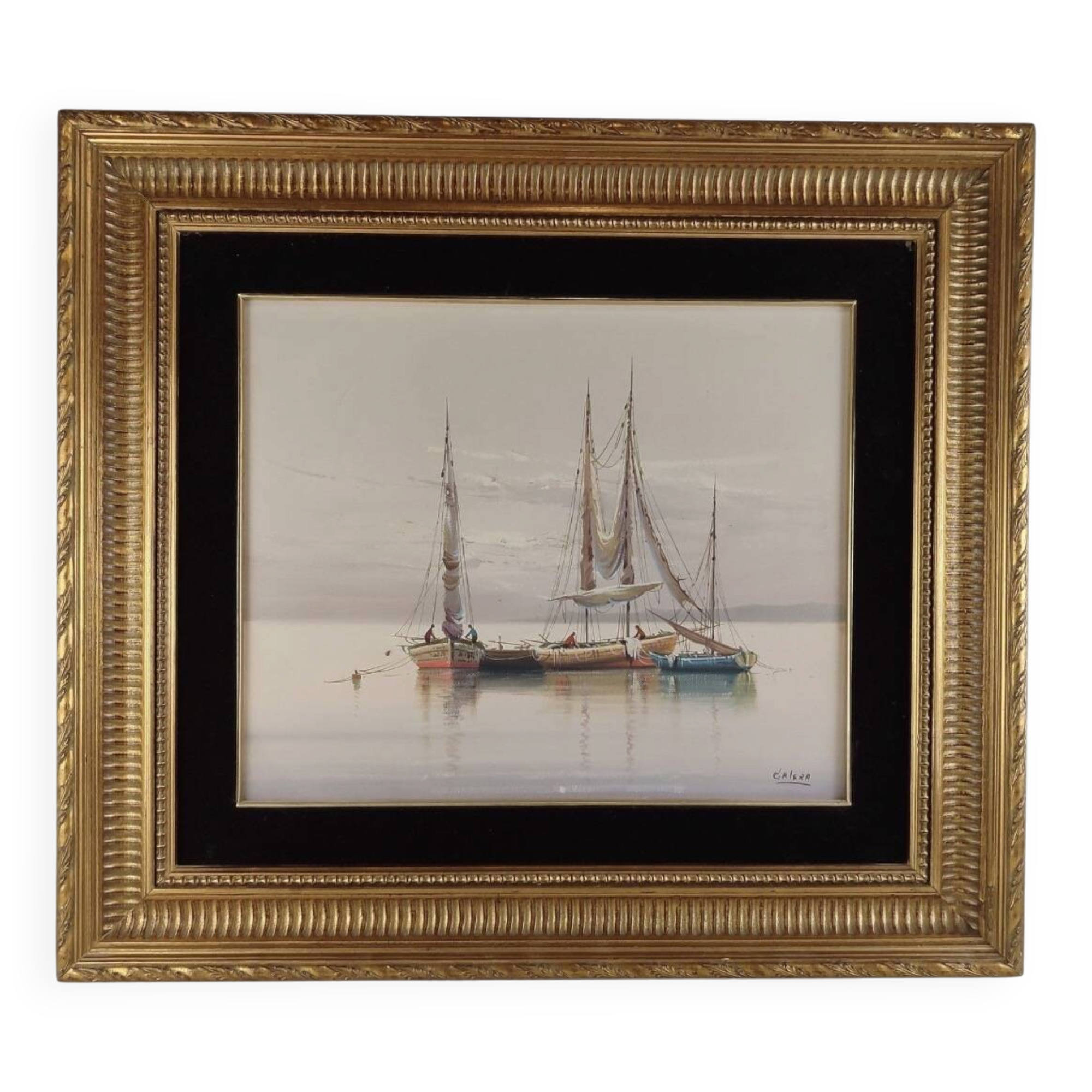 GALERA painting "The Boats" oil on canvas signed