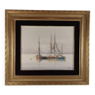 GALERA painting "The Boats" oil on canvas signed