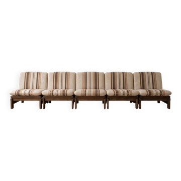 Set of 5 modular Scandinavian armchairs in beige fabric, 1970.