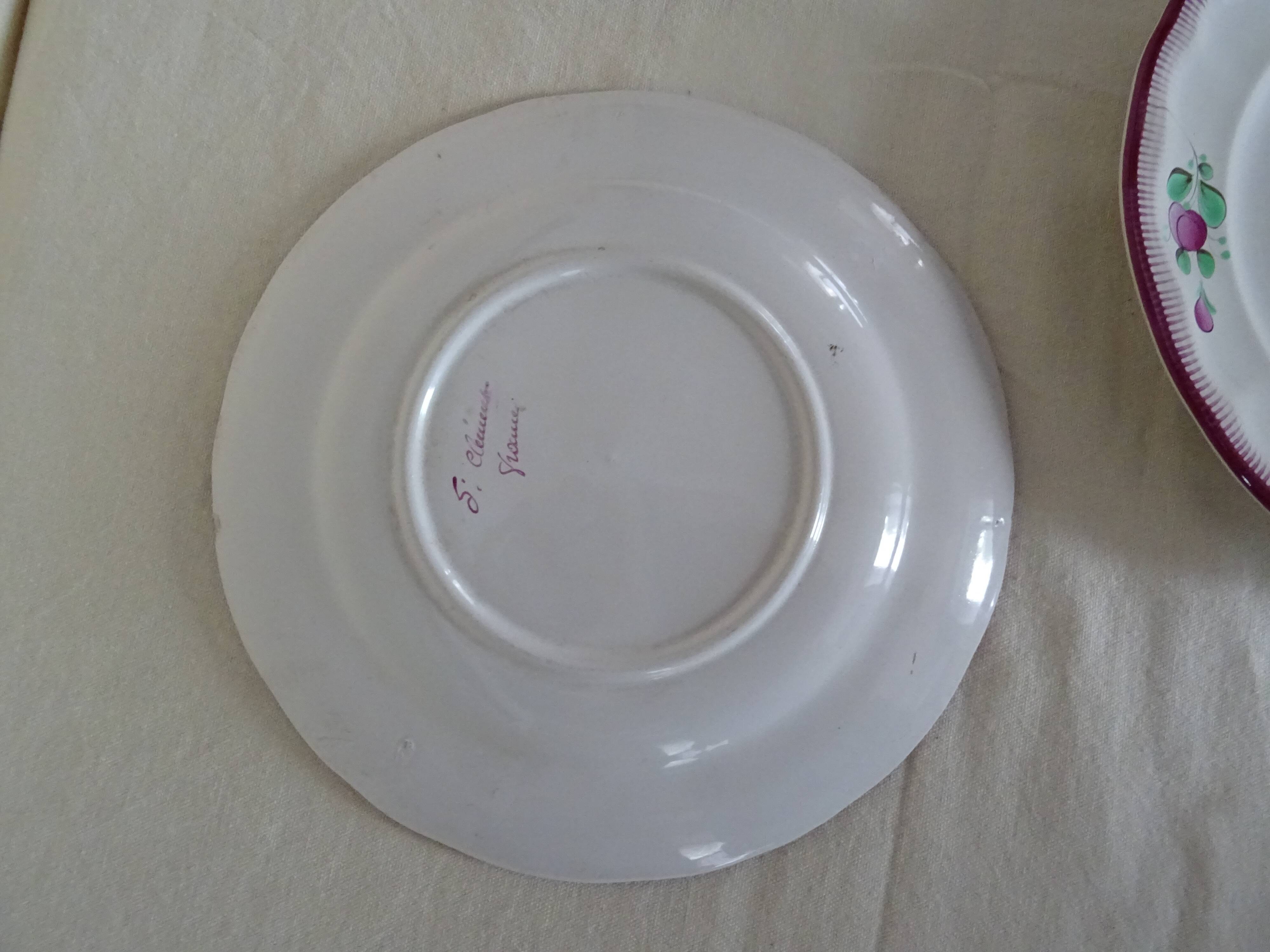 2 flat plates red flower faience Saint Clément