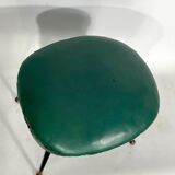 Vintage Italian green leatherette pouf with brass feet from 50s