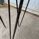 Vintage 1950s bar counter with two rattan and metal stools