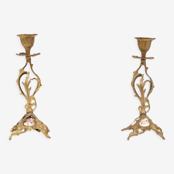 Pair Jugendstil Gilt Bronze Candle Sticks, 1930s, France